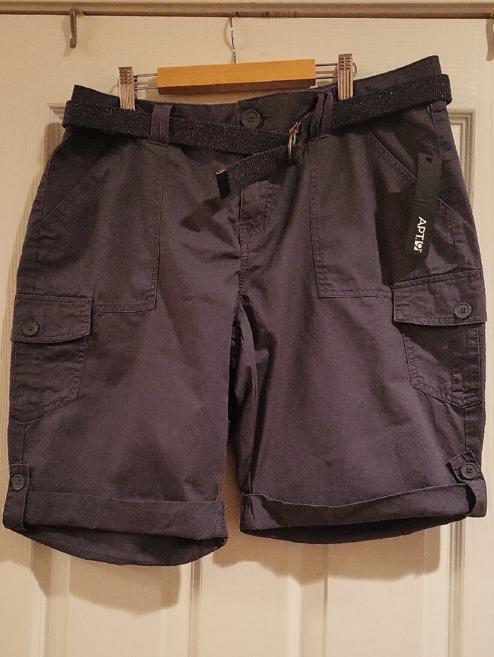 NWT Apt.9 Utility Bermuda Shorts Size 12 Coal Gray Belted Cargo Pockets